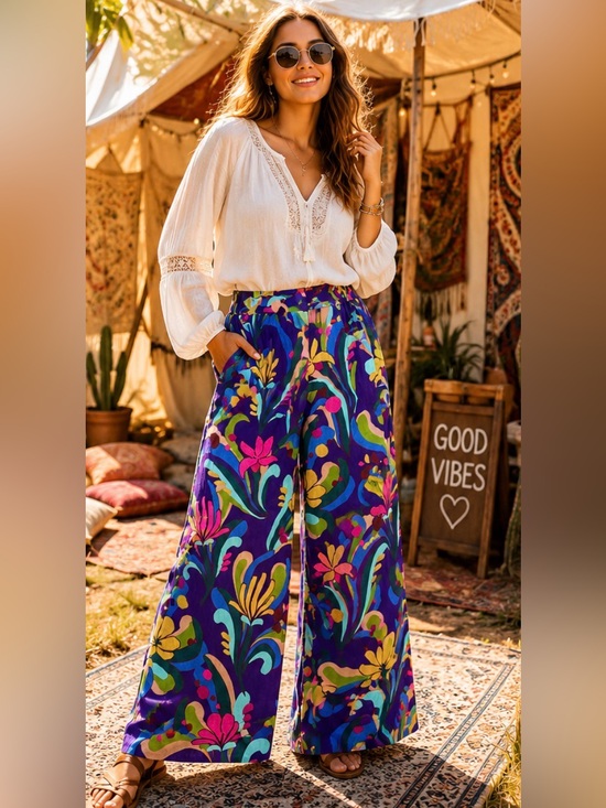 INC International Concepts Pants - INC International Concepts Floral Palazzo Pants Size 14 Boho Wide Leg w Pockets